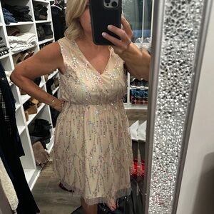 Southern Fried chicks dress Sequin party Embellished Cream Dress NWT